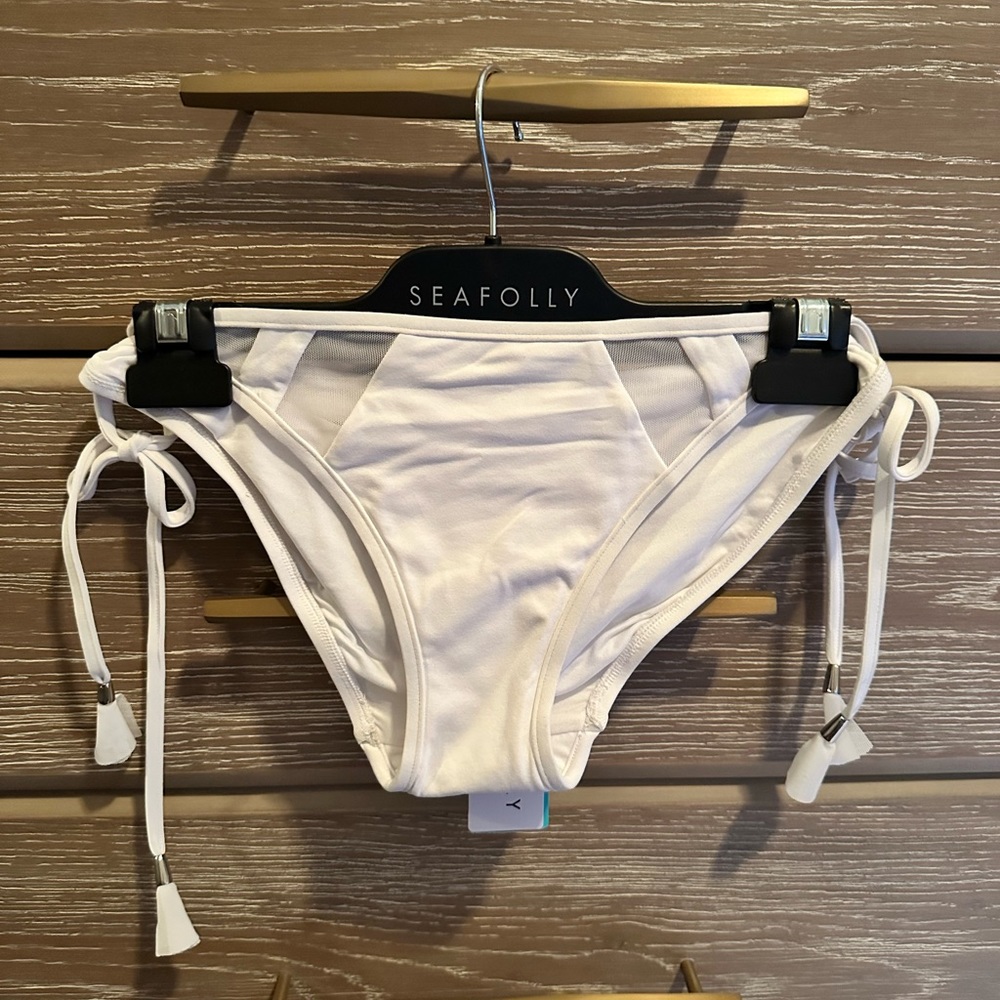 White seafolly tie side mesh detail bikini bottoms